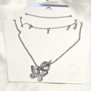 4 New Silver Butterfly Necklace Set